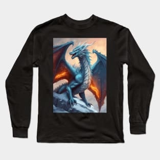 Fire and Ice Fantasy Snow Dragon Creature Long Sleeve T-Shirt